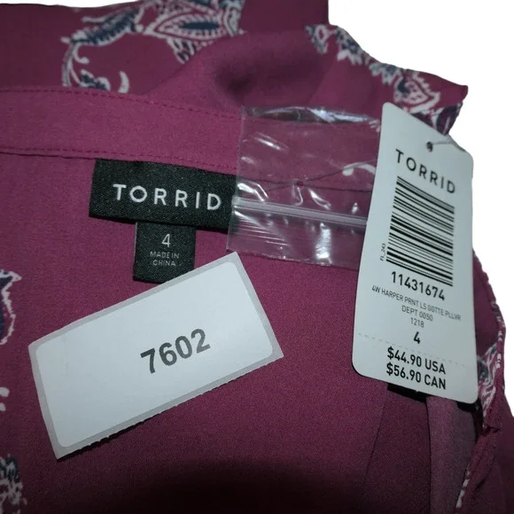 NEW Torrid Tunic Blouse Women Size 4X Deep Purplish Pink Floral Pockets Boho - Picture 3 of 10